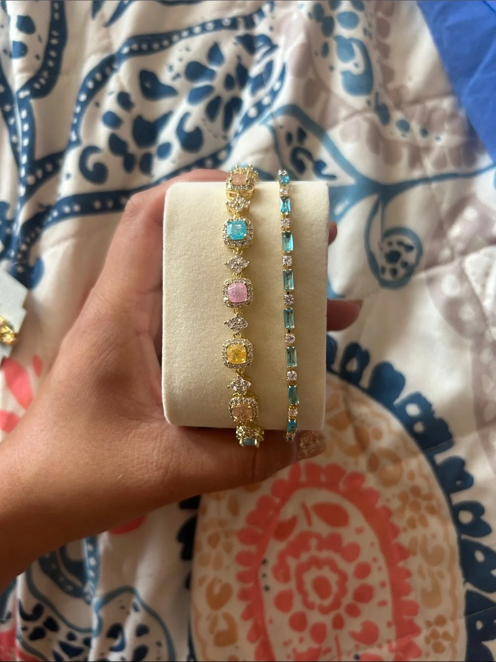 Charlotte Russe Gold-Tone Bracelet Set with Blue, Pink & Yellow Stones